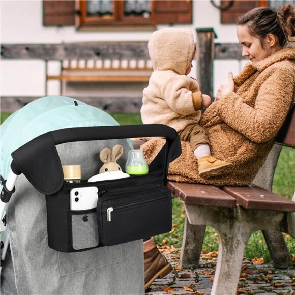 Universal Stroller Organizer Bag Insulated Cup Holder Detachable Phone Bag Caddy - Picture 2 of 7